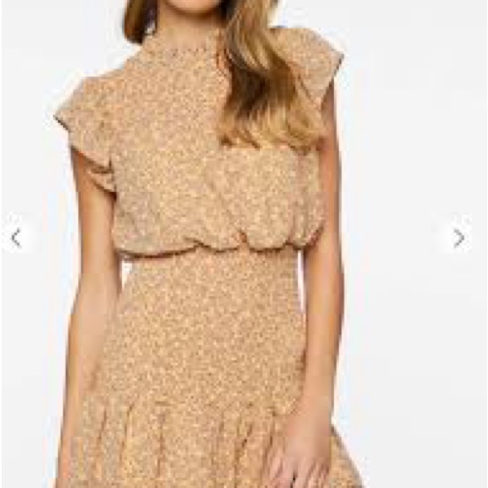 Forever 21 Tan Floral Smocked Mini Dress
